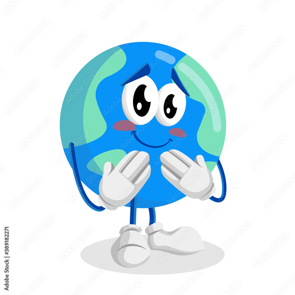 Earth Logo mascot ashamed pose Earth Logo mascot ashamed pose
