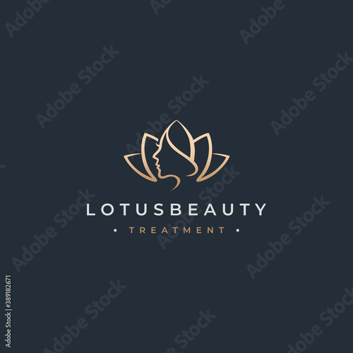 Golden Beauty Face Lotus Logo Design Vector
