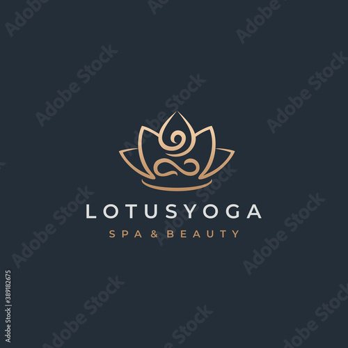 Golden Lotus Yoga Logo Design Vector