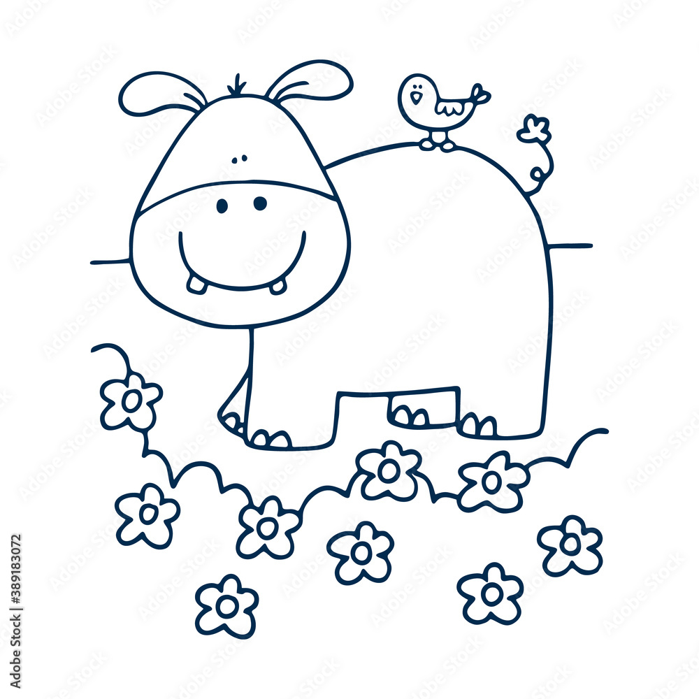 Fototapeta premium Hippo pixel perfect linear icon. Tropical zoo mascot, huge behemoth thin line customizable illustration.