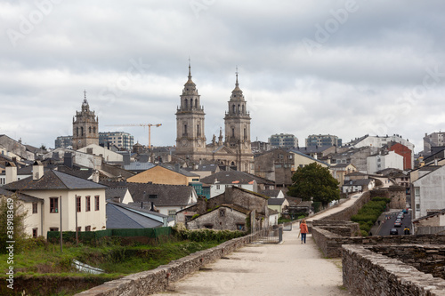 Roman walls and Cathedral of Lugo town