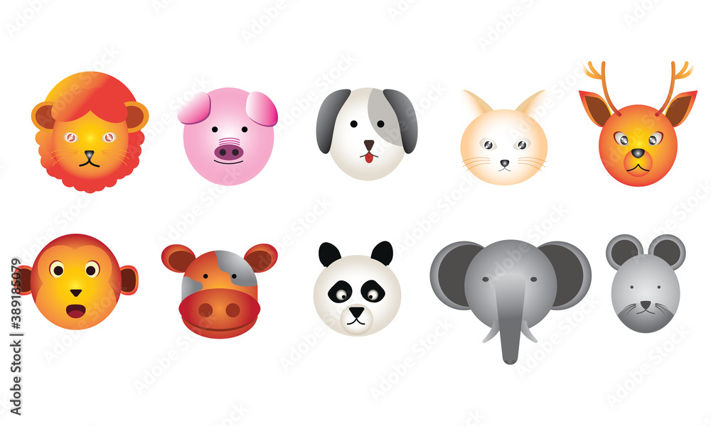 10 ANIMAL CHARACTER with lion, pig, dog, cat, deer, monkey, cow, panda, elephant, mouse. 10 ANIMAL CHARACTER with lion, pig, dog, cat, deer, monkey, cow, panda, elephant, mouse.