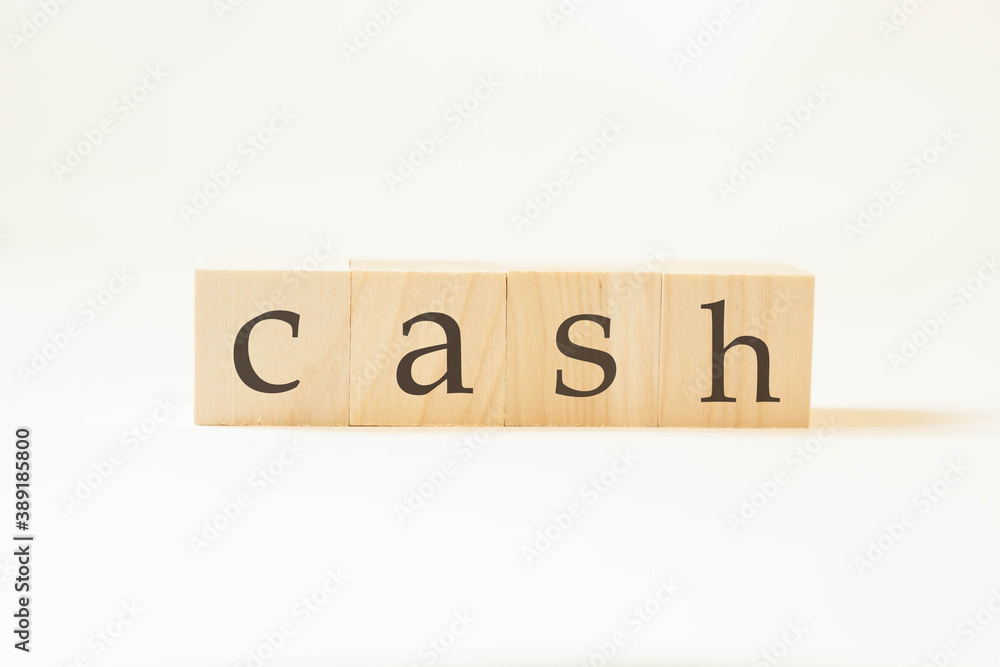 The word cash on wooden cubes with a white background. Large letters. The word cash on wooden cubes with a white background. Large letters.