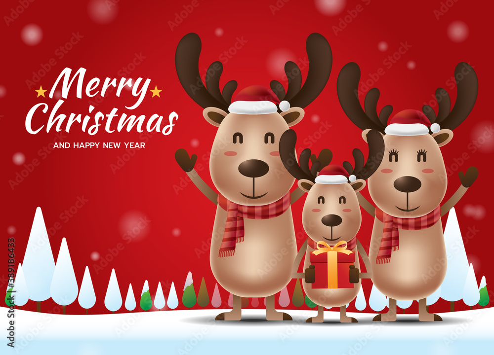 Fototapeta premium Reindeer family on red background