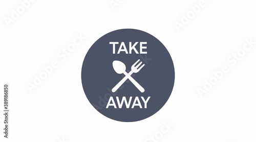 Vector Isolated Food Take Away Sign or Icon with a knife and a fork, Grey and White