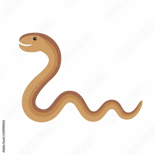 Cartoon Slow worm resembles a snake isolated on white background.