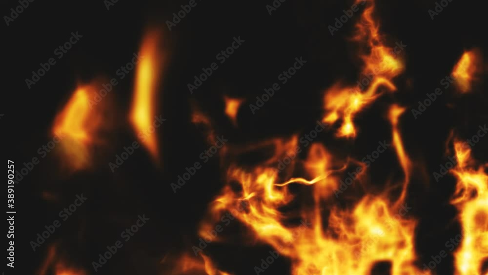 Fire burning in flames on black background animation Fire burning in flames on black background animation