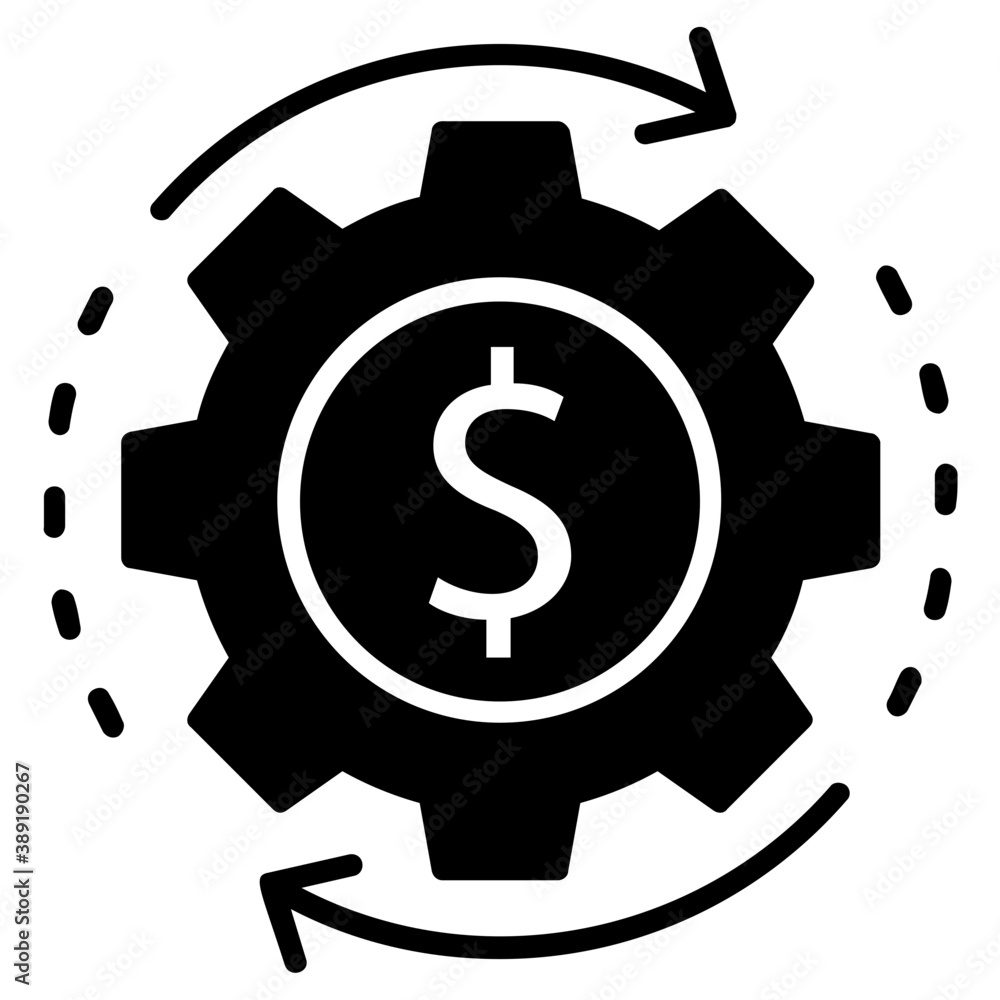 Dollar sign inside gear wheel with two arrow circle, concept of financial management
Dollar sign inside gear wheel with two arrow circle, concept of financial management