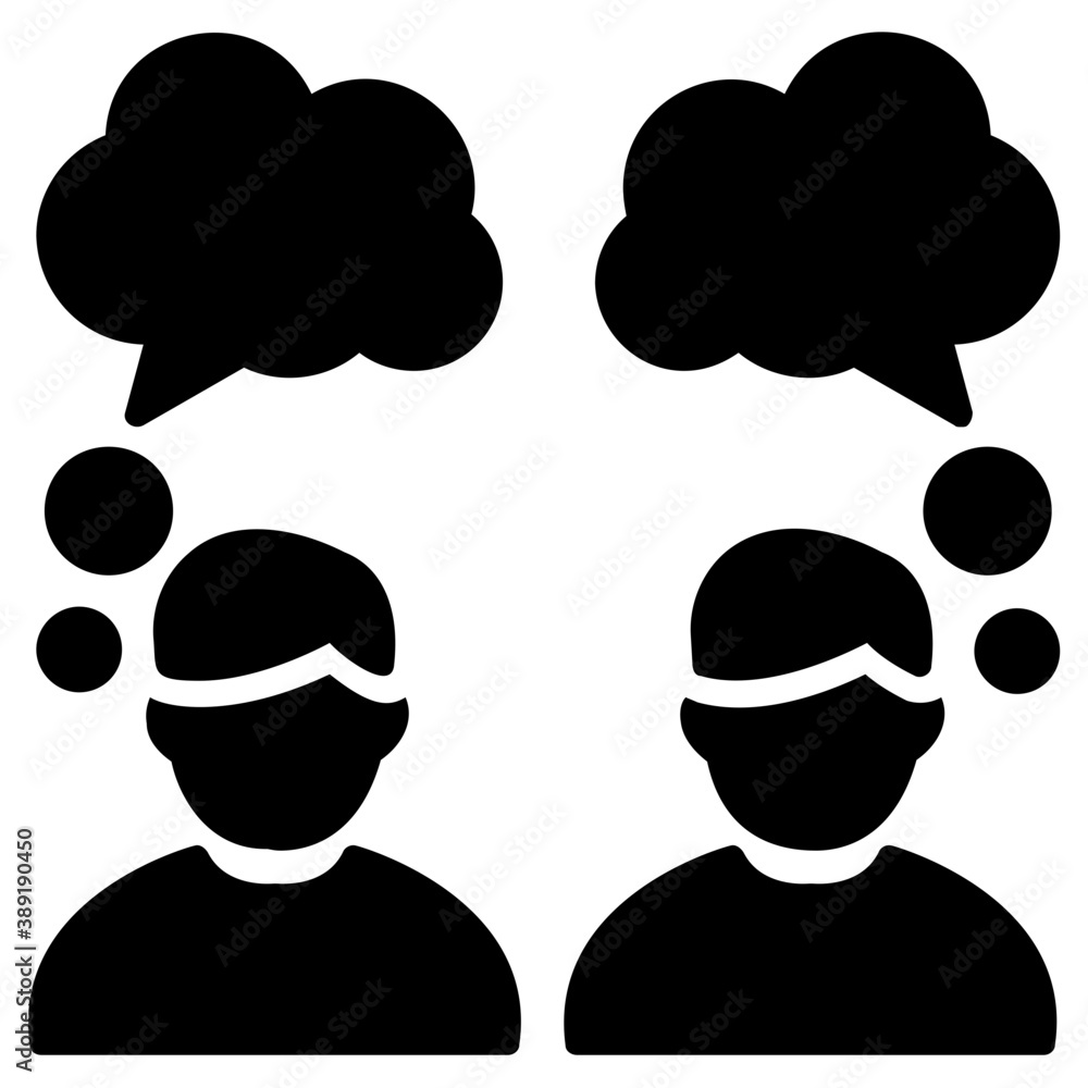 Two people with thinking bubbles or speech bubble  signs representing dialogue