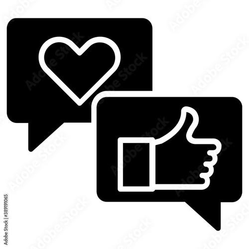 Feedback, thumbs up inside speech bubble with heart symbol, the universal sign language of appreciation 