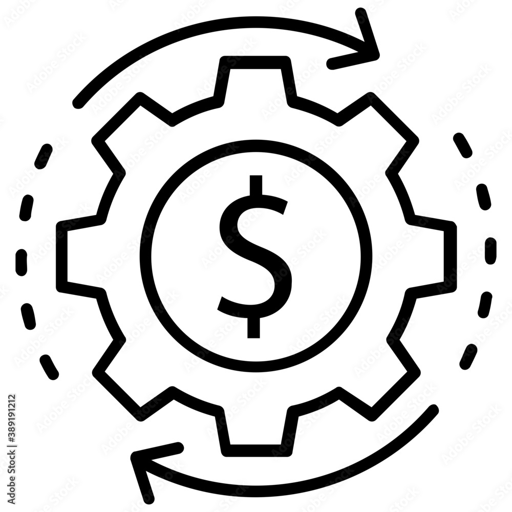 Dollar sign inside gear wheel with two arrow circle, concept of financial management
Dollar sign inside gear wheel with two arrow circle, concept of financial management