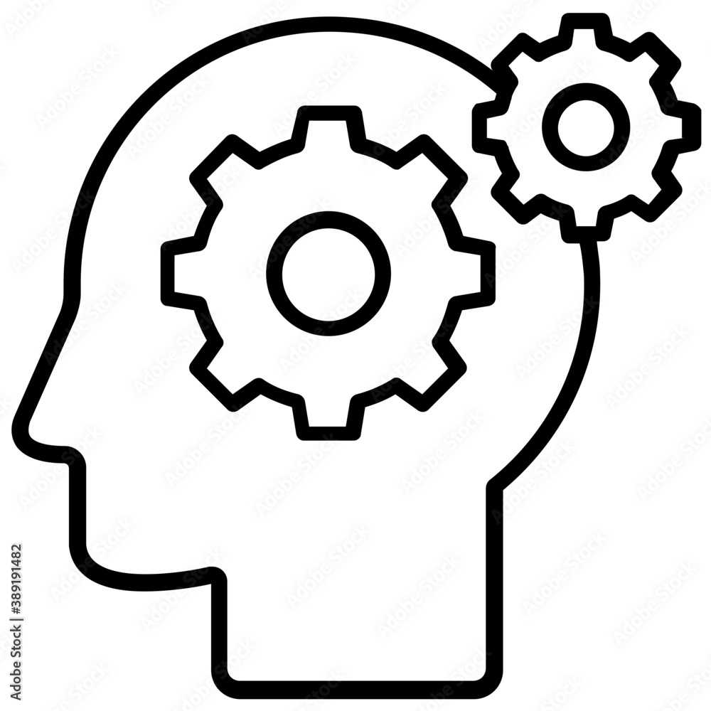 Human head with gear icon. Flat concept of brainstorming process
Human head with gear icon. Flat concept of brainstorming process