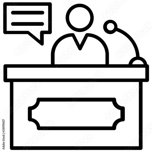 
A person standing on rostrum with microphone representing speech concept
