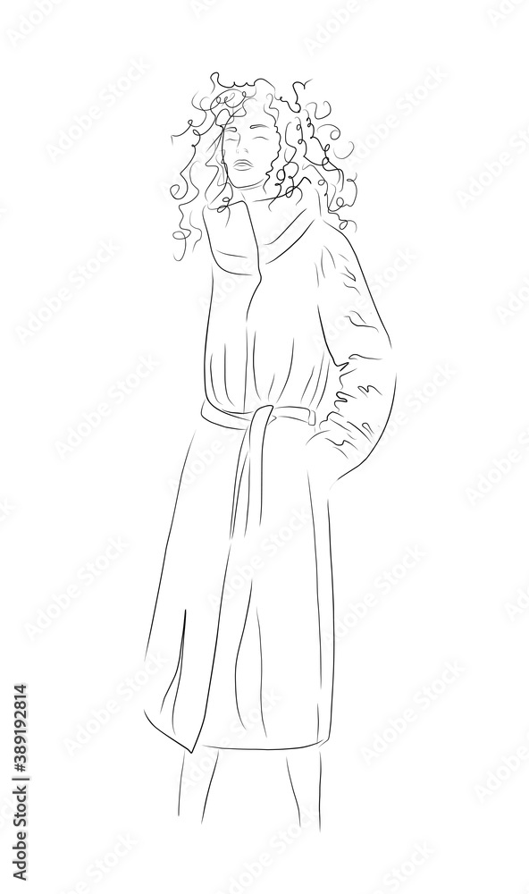 Woman black white isolated on white background. Modern style of clothing. Women in coats. Top Model. Fashion week. Trend illustration Woman black white isolated on white background. Modern style of clothing. Women in coats. Top Model. Fashion week. Trend illustration