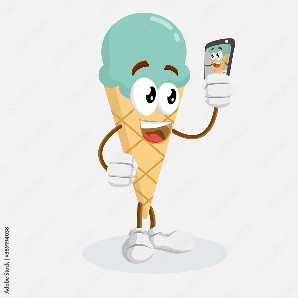  Ice cream Logo mascot with selfie pose