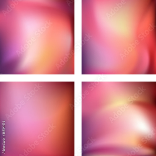 Set with abstract blurred backgrounds. Vector illustration. Modern geometrical backdrop. Abstract template. Pink, yellow colors.