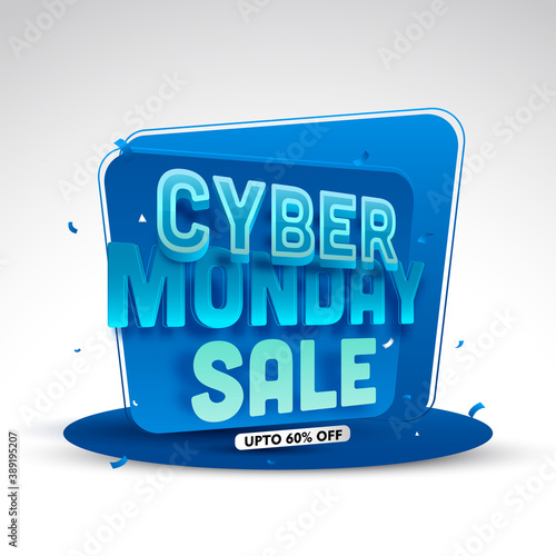 Cyber Monday Sale Poster Design with 60% Discount Offer on Blue and White Background.
