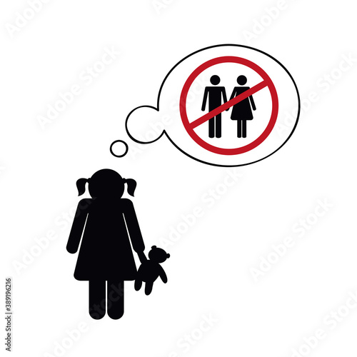 orphan girl is thinking about her family vector illustration EPS10