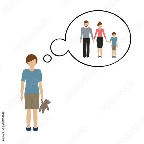 orphan boy is thinking about his parents vector illustration EPS10