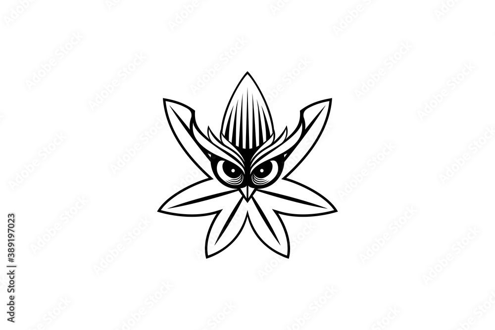 owl cannabis leaf logo design template use black and white color isolated on white background. owl cannabis leaf logo design template use black and white color isolated on white background.