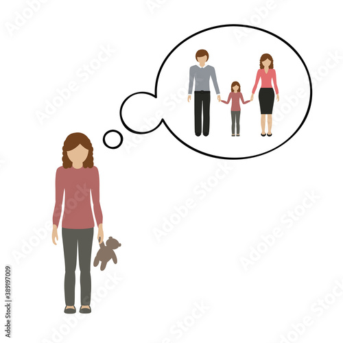 orphan girl is thinking about her family vector illustration EPS10