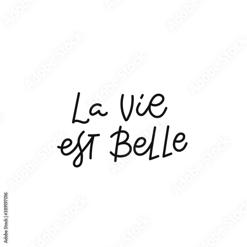 La vie est belle french Life is beautiful quote lettering. Calligraphy graphic design typography element. Hand written Cute simple black vector sign for journal, planner, calendar stationery paper.