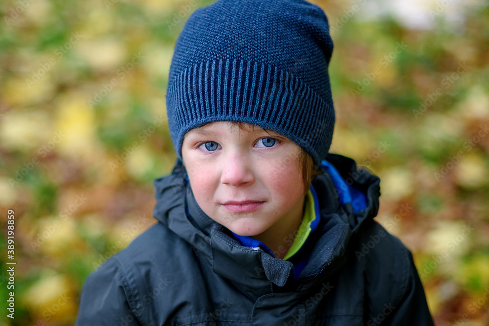 Cute little boy walking in the Park on an autumn day. Bad mood. Cute little boy walking in the Park on an autumn day. Bad mood.