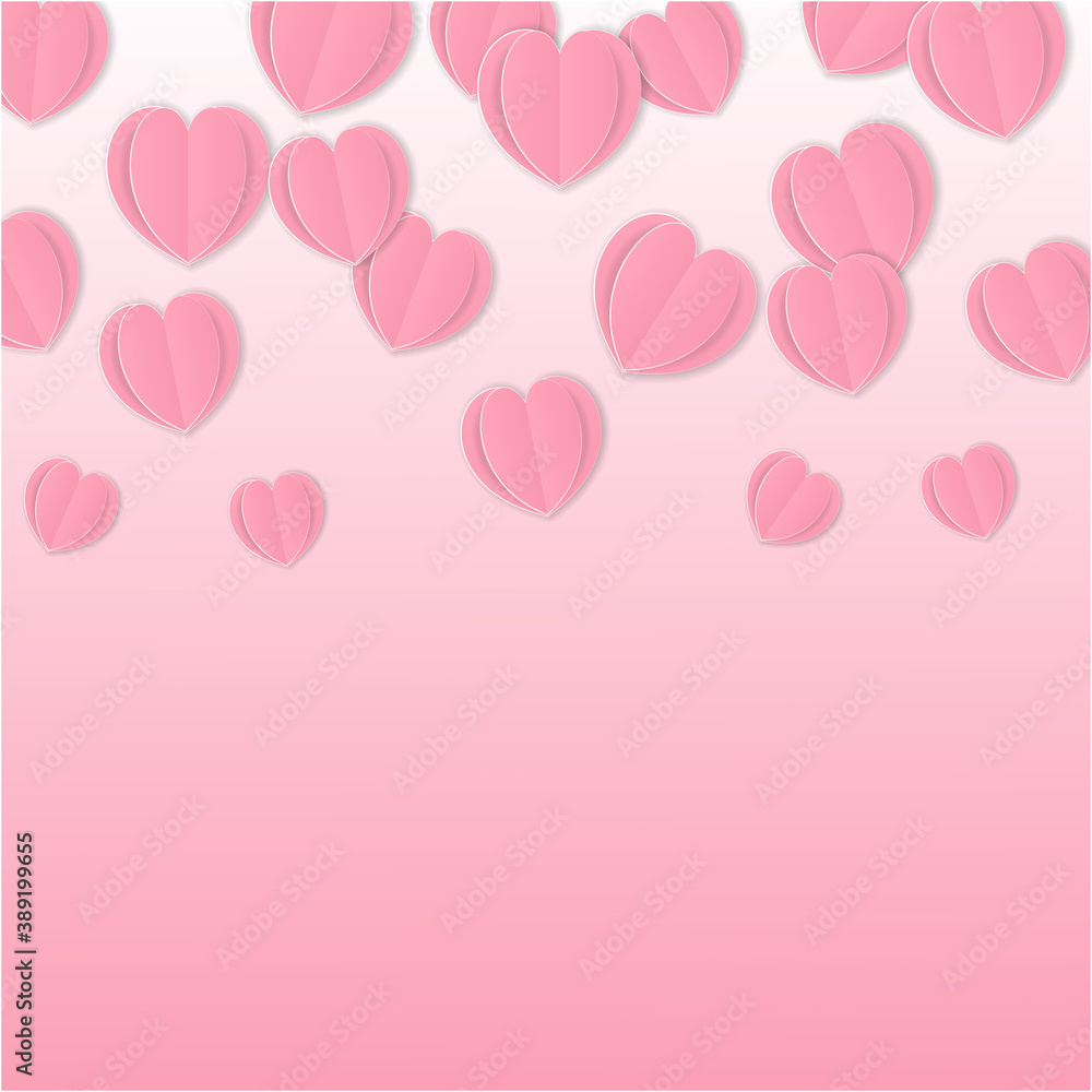 Heart background with light pink paper cut hearts. 