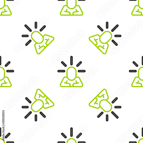 Line Depression and frustration icon isolated seamless pattern on white background. Man in depressive state of mind. Mental health problems. Vector.