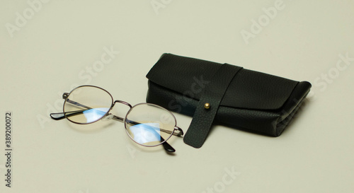 Black case for glassess on the table
