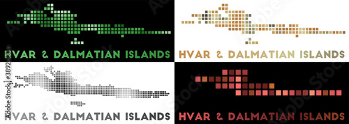 Hvar & Dalmatian Islands map. Collection of maps of Hvar & Dalmatian Islands in dotted style. Borders of the islands filled with rectangles for your design. Vector illustration.