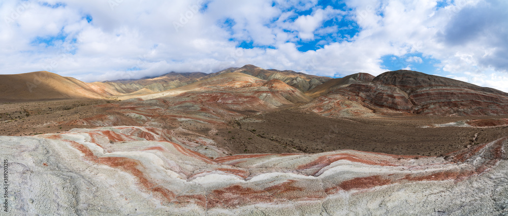 Striped red mountains landscape, beauty of nature
