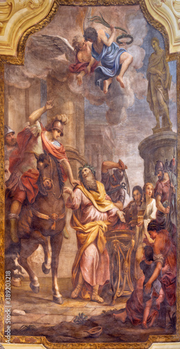 PARMA, ITALY - APRIL 16, 2018: The fresco of Martyrdom of St. Vitalis in church Chiesa di San Vitale by Michele Plancher (1832).