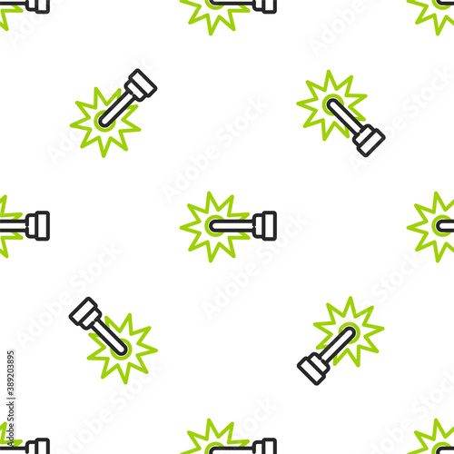 Line Cowboy horse riding spur for boot icon isolated seamless pattern on white background. Vector.