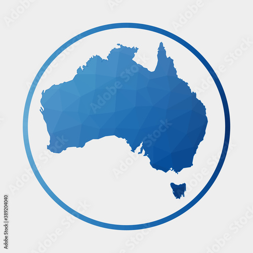 Australia icon. Polygonal map of the country in gradient ring. Round low poly Australia sign. Vector illustration.