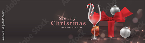 elegant 3d Christmas banner with gift box and ornaments illustration vector