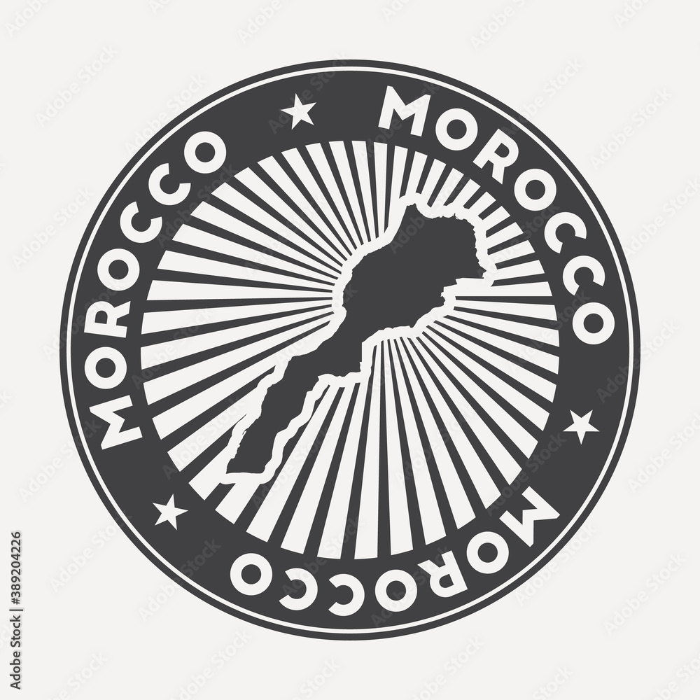 Morocco round logo. Vintage travel badge with the circular name and map of country, vector illustration. Can be used as insignia, logotype, label, sticker or badge of the Morocco.
