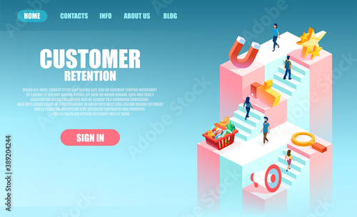 Vector of buyers and advertising of a product process, user journey in marketing