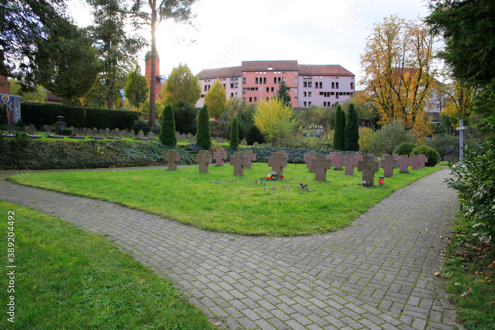 Monastery cemetery, St. Bonifatius monastery, Klosterpark, Hünfeld, Hesse, Germany