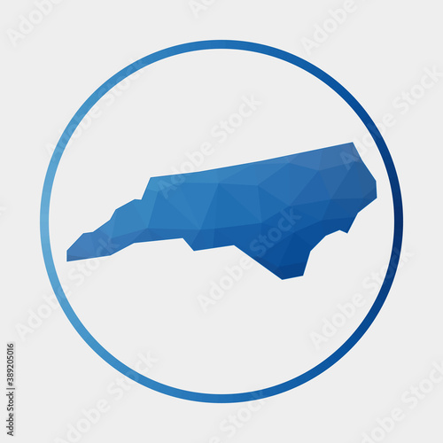 North Carolina icon. Polygonal map of the US state in gradient ring. Round low poly North Carolina sign. Vector illustration.