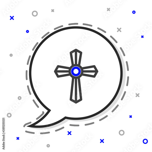 Line Tombstone with cross icon isolated on white background. Grave icon. Colorful outline concept. Vector.