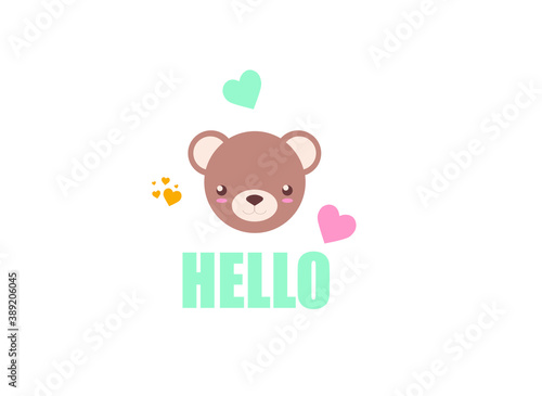 cute animal faces with inscriptions, colored vector illustration on a white background
