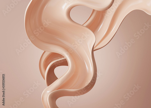 Leinwand Poster 3D beige display with liquid foundation splash swirl on studio background