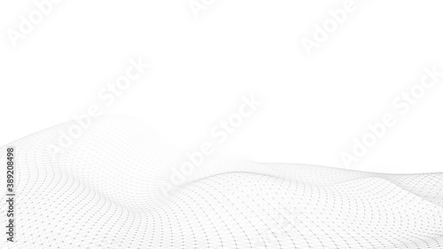 Abstract white wave background with dots and lines moving in space. Technology illustration. Futuristic modern dynamic wave. 3d rendering.