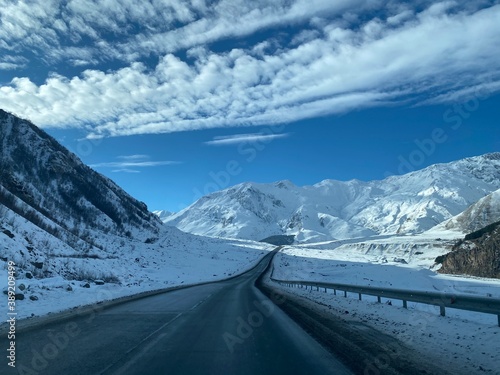 mountain road in winter
