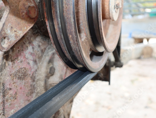 Pulley system and v-belt drive of the Walk-behind tractor
