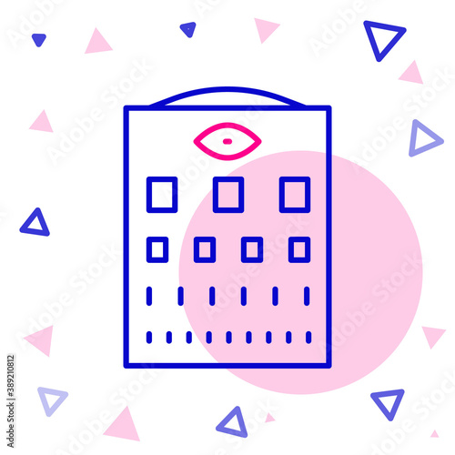Line Eye test chart icon isolated on white background. Poster for vision testing in ophthalmic study. Snellen chart. Colorful outline concept. Vector.