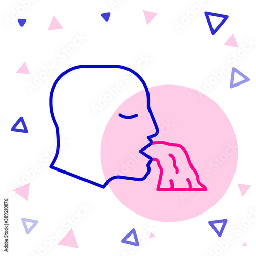 Line Vomiting man icon isolated on white background. Symptom of disease, problem with health. Nausea, food poisoning, alcohol poisoning concept. Colorful outline concept. Vector.