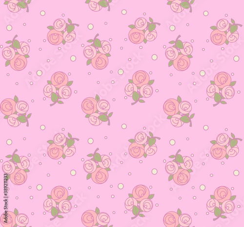 Seamless pattern from roses with pink outline on a pink background