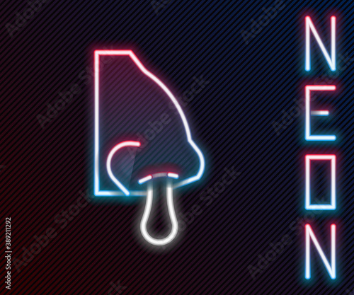 Glowing neon line Runny nose icon isolated on black background. Rhinitis symptoms, treatment. Nose and sneezing. Nasal diseases. Colorful outline concept. Vector.